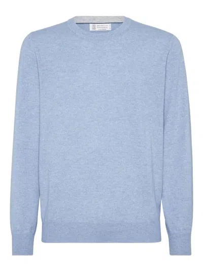 Brunello Cucinelli Cashmere Crew Neck Sweater Clothing In Blue