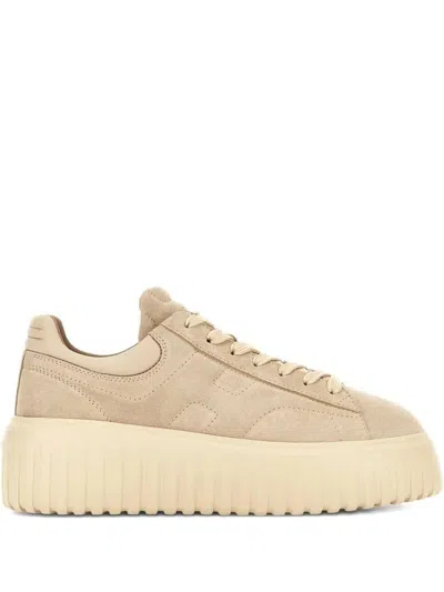 Hogan H-stripes Suede Platform Sneakers In Neutral