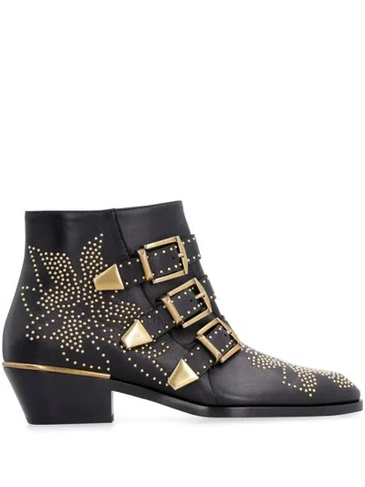 Chloé Women Black Nappa Leather Susanna Ankle Boots In Black