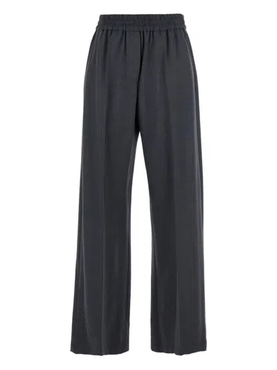 Brunello Cucinelli Grey Pants With Elastic Waist In Wool Blend Stretch Woman In Black