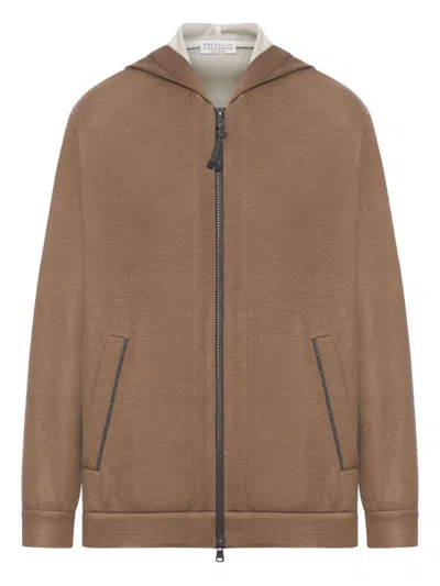 Brunello Cucinelli Women Cotton And Silk Blend Hoodie In Brown