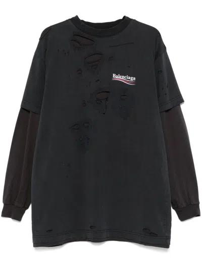 Balenciaga Women Political Campaign Cotton T-shirt In Black