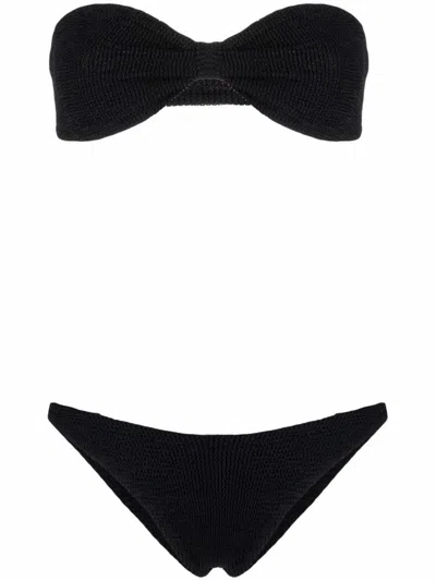 Hunza G Jean Crinkle-effect Bandeau Bikini In Black