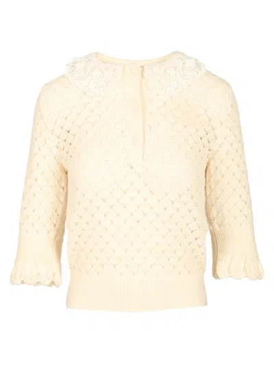 Chloé Pointelle Knit Sweaters And Cardigans White In Yellow