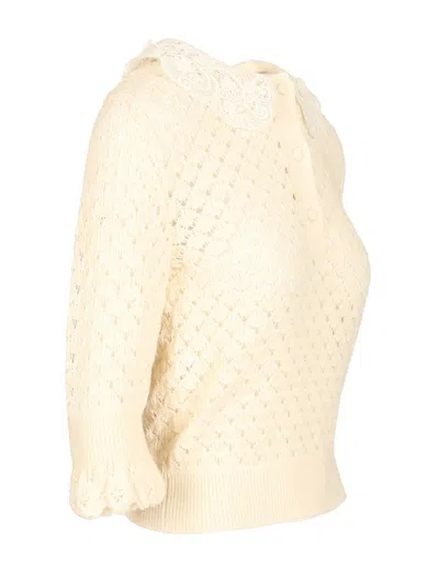 Chloé Pointelle Knit Sweaters And Cardigans White In Yellow