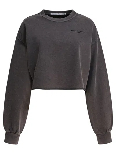 Alexander Wang Cropped Crewneck Sweatshirt Sweatshirts Black In Gray