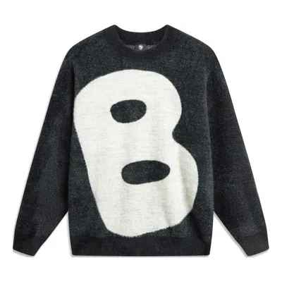 Li-ning Badfive Big B Logo Knit Sweater 'black White' In Gray
