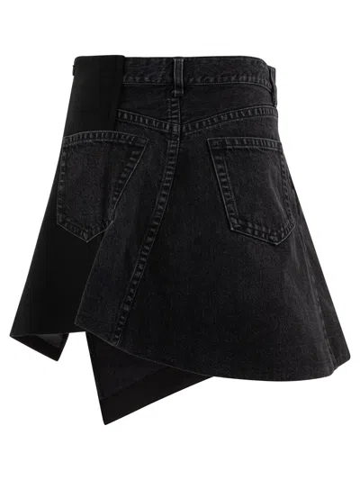 Sacai Asymmetrical Denim And Wool Mini Skirt In Black