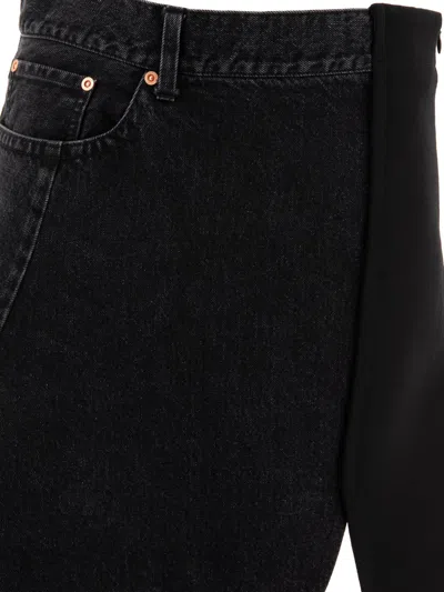 Sacai Asymmetrical Denim And Wool Mini Skirt In Black