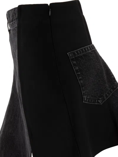 Sacai Asymmetrical Denim And Wool Mini Skirt In Black