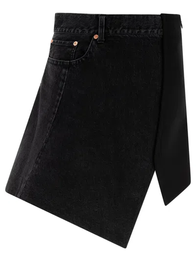 Sacai Asymmetrical Denim And Wool Mini Skirt In Black