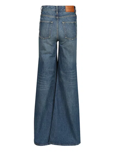 Chloé Blue High Waisted Jeans With Wide Leg And Logo Patch On The Rear In Denim Woman In Blue