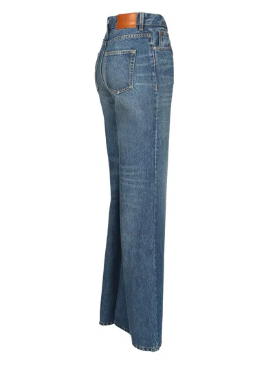 Chloé Blue High Waisted Jeans With Wide Leg And Logo Patch On The Rear In Denim Woman In Blue