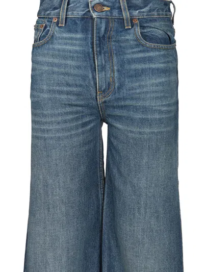 Chloé Blue High Waisted Jeans With Wide Leg And Logo Patch On The Rear In Denim Woman In Blue