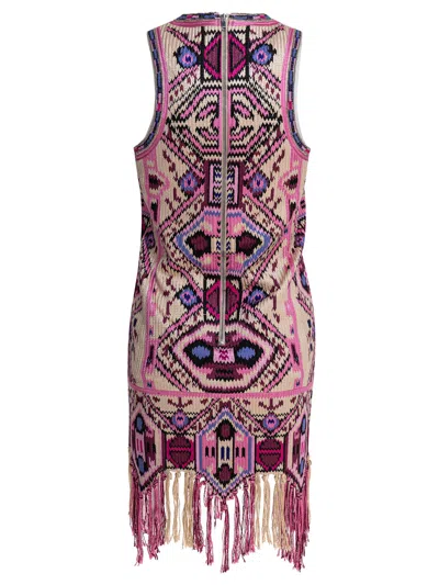 Isabel Marant Fringed Embroidered Geometric Scoop Sleeveless Dress In Multi