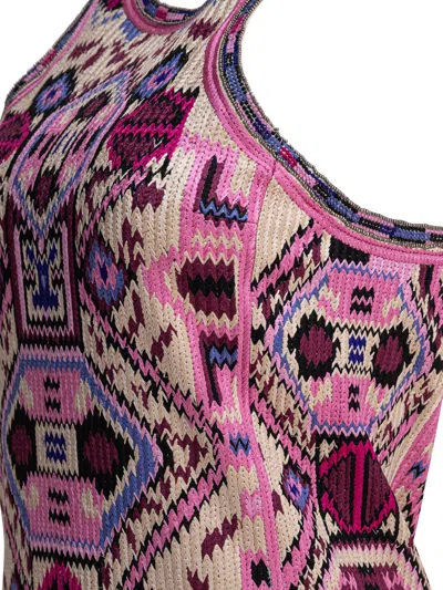 Isabel Marant Fringed Embroidered Geometric Scoop Sleeveless Dress In Multi