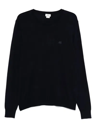 Etro Crew Neck Sweater With Embroidered Logo In Black