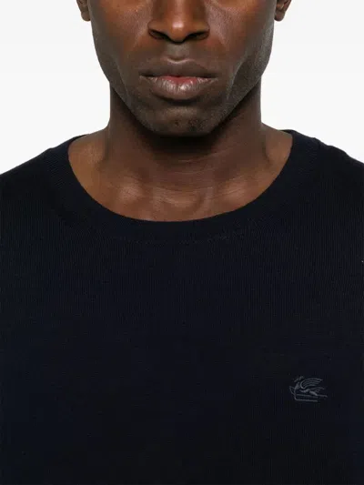 Etro Crew Neck Sweater With Embroidered Logo In Black