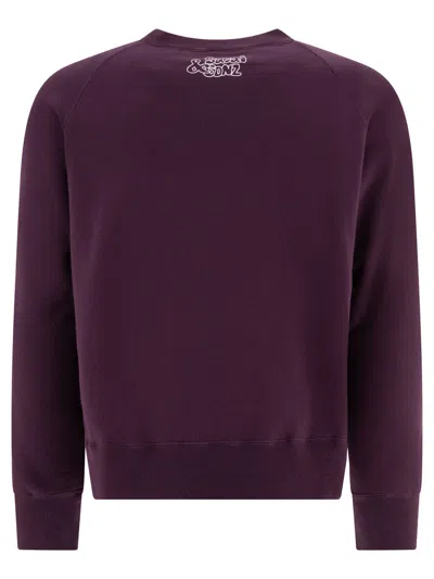 Sacai Graphic Print Crewneck Sweatshirt With Ribbed Cuffs In Brown