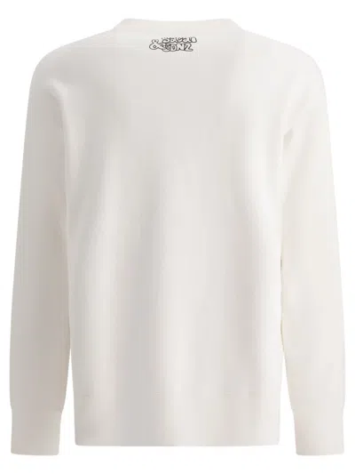 Sacai Graphic Print Crewneck Sweatshirt With Ribbed Cuffs In White