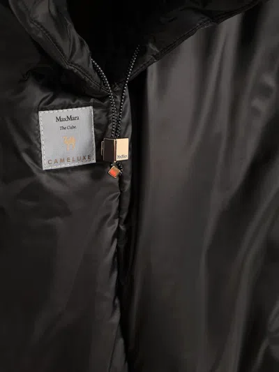 Max Mara The Cube Black Greenci Hooded Padded Cape In Blue