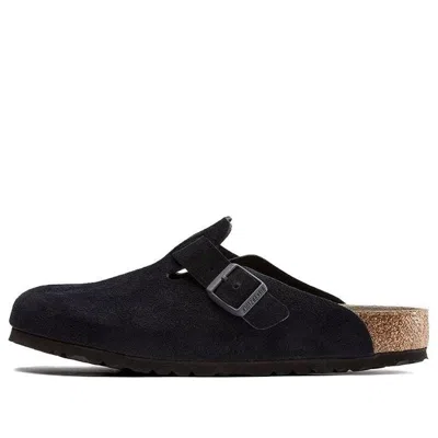Birkenstock Boston Soft Footbed Suede Leather 'midnight' In Black