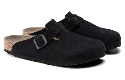 Birkenstock Boston Soft Footbed Suede Leather 'midnight' In Black