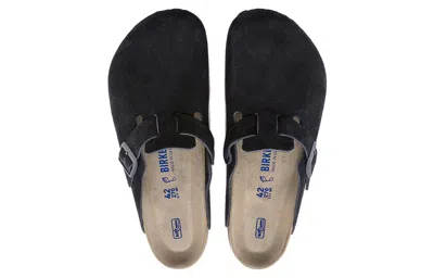 Birkenstock Boston Soft Footbed Suede Leather 'midnight' In Black