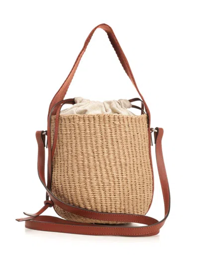 Chloé Horse Medal Basket Leather And Canvas-trimmed Raffia Tote