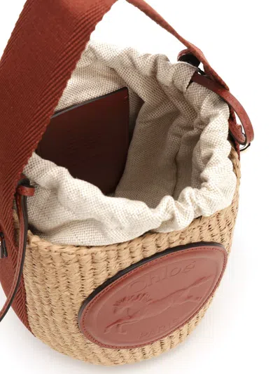 Chloé Horse Medal Basket Leather And Canvas-trimmed Raffia Tote