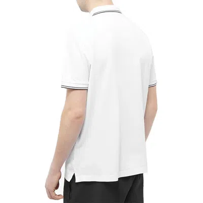 Stone Island Contrasting Trim Logo Patch Cotton Blend Polo Shirt In White