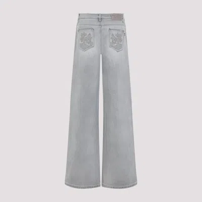 Ermanno Scervino Baggy Jeans With Embroidered Back Pockets In Gray