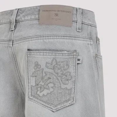 Ermanno Scervino Baggy Jeans With Embroidered Back Pockets In Gray