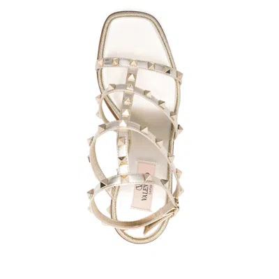 Valentino Rockstud Wedge Sandals In Platinum Color