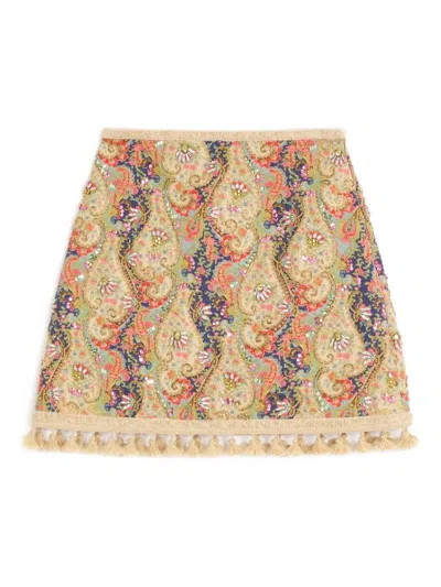 Valentino Embroidered Skirt On Piquet With Paisley Voyage Imaginaire Print Woman Multicolour 44 In Neutral