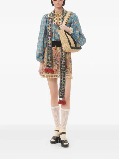 Valentino Embroidered Skirt On Piquet With Paisley Voyage Imaginaire Print Woman Multicolour 44 In Neutral