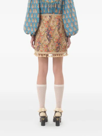 Valentino Embroidered Skirt On Piquet With Paisley Voyage Imaginaire Print Woman Multicolour 44 In Neutral