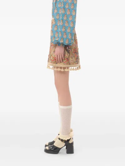 Valentino Embroidered Skirt On Piquet With Paisley Voyage Imaginaire Print Woman Multicolour 44 In Neutral