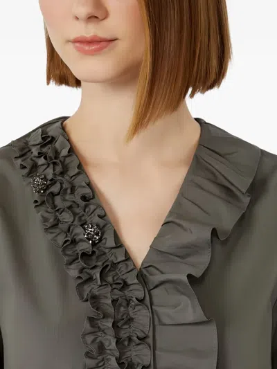 S Max Mara Womens Medium Grey Kristin Ruffled Cotton-poplin Blouse