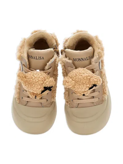 Monnalisa Sneakers Aus Teddybär-plüsch In Brown