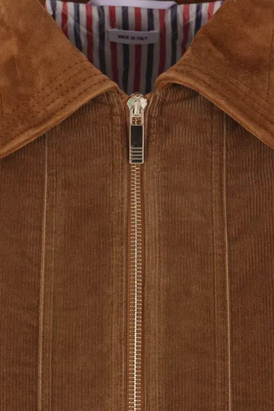 Thom Browne Corduroy Ribbed-trim Jacket In Brown