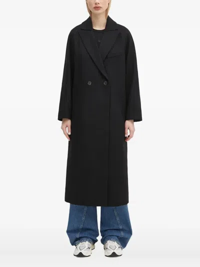 Apc Double-breasted Wool Coat In Black