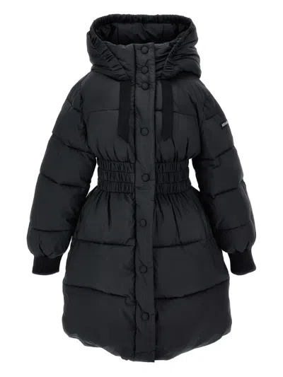 Monnalisa Hooded Puffer Coat In Black