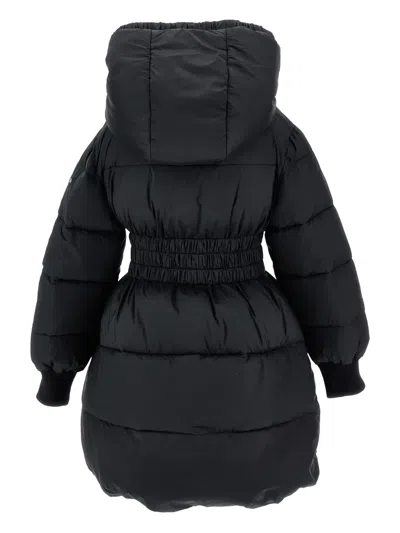 Monnalisa Hooded Puffer Coat In Black