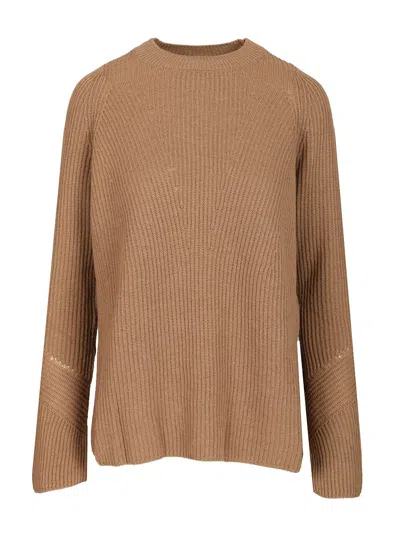 S Max Mara Molveno Crewneck Wool Ribbed Sweater Knitwear Beige In Brown