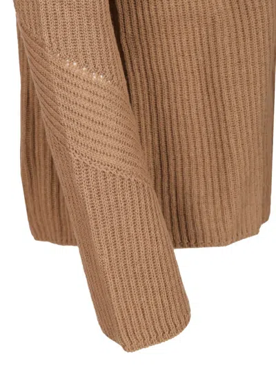 S Max Mara Molveno Crewneck Wool Ribbed Sweater Knitwear Beige In Brown