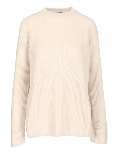 S Max Mara Molveno Crewneck Wool Ribbed Sweater Knitwear White In Multi