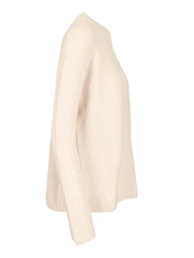 S Max Mara Molveno Crewneck Wool Ribbed Sweater Knitwear White In Multi