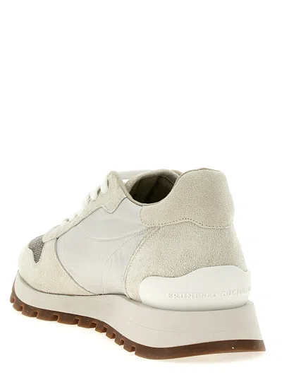 Brunello Cucinelli Bead-embellished Nylon And Suede Sneakers In Neutral