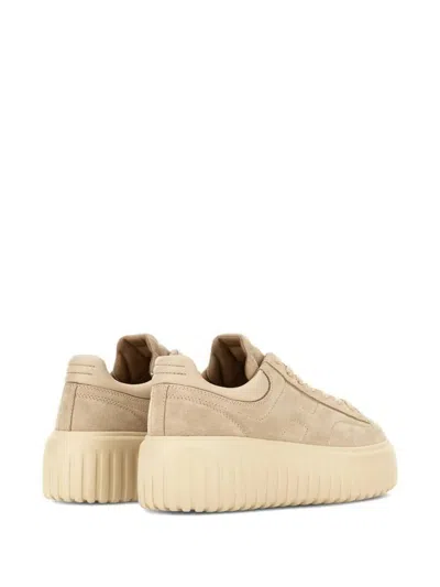 Hogan H-stripes Suede Platform Sneakers In Neutral
